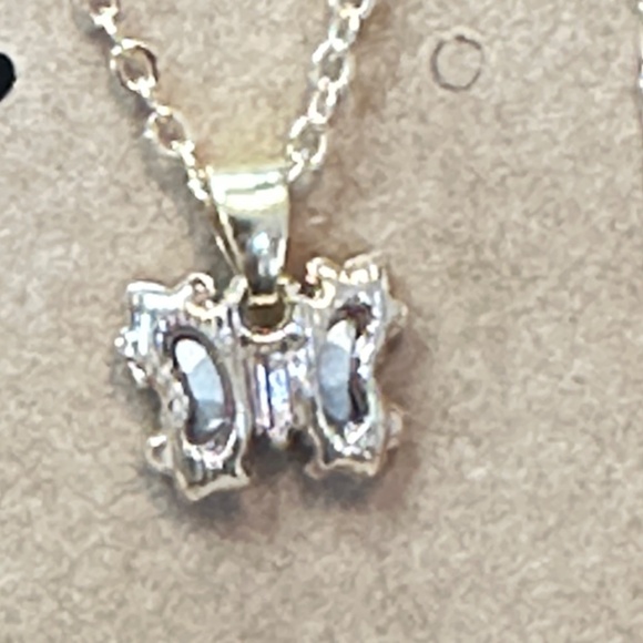 Gold Tone Mystic Glass Crystal Butterfly Pendant - Picture 3 of 16